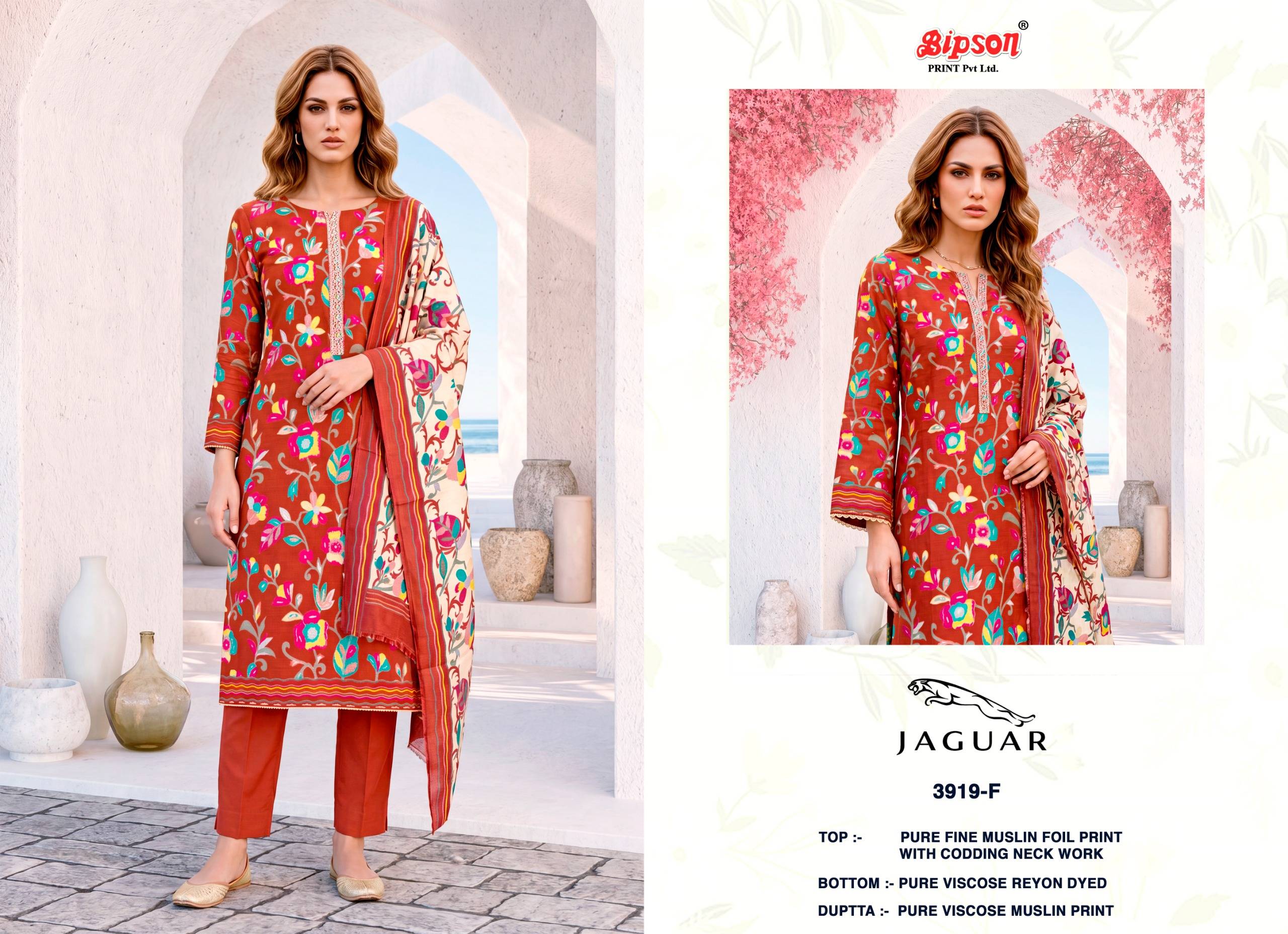 JAGUAR - 3919 Series By BIPSON PRINTS Stylish Beautiful Colourful Pure Muslin Dresses At Wholesale Price